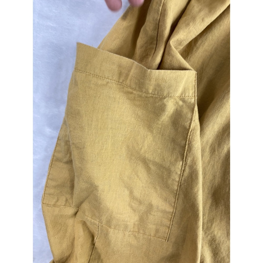 Urban Outfitters Midi Dress Women Sz S Mustard Yellow Wrap Linen Blend Cottage - Picture 10 of 13